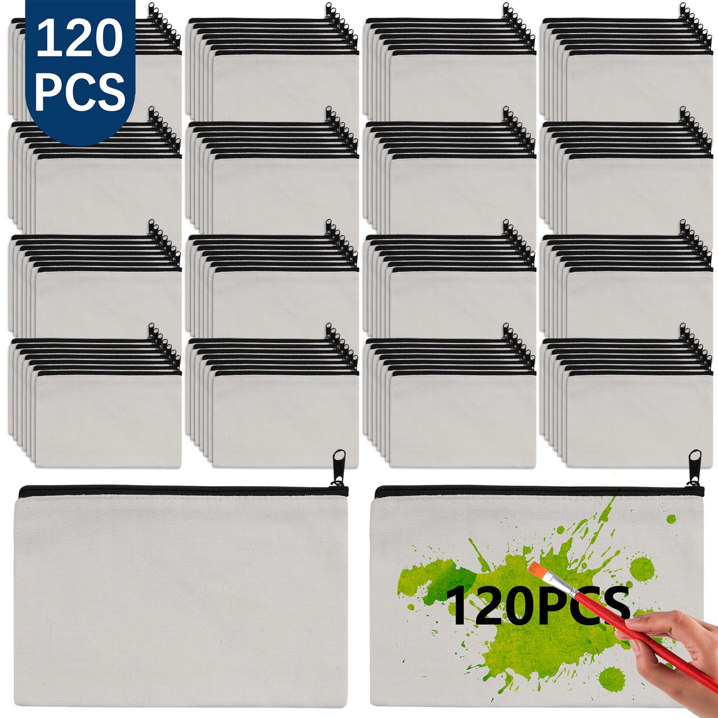 60 PCS Sublimation Blank White Makeup Bags with Zipper – Bulk Wholesale