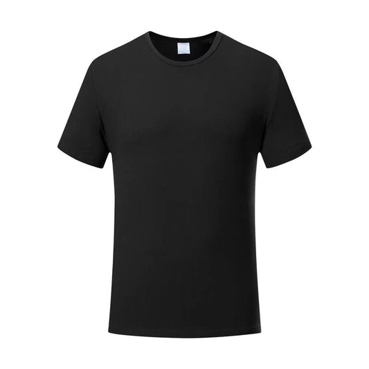 Black Adult Round Neck Polyester Blank T shirts Short Sleeve