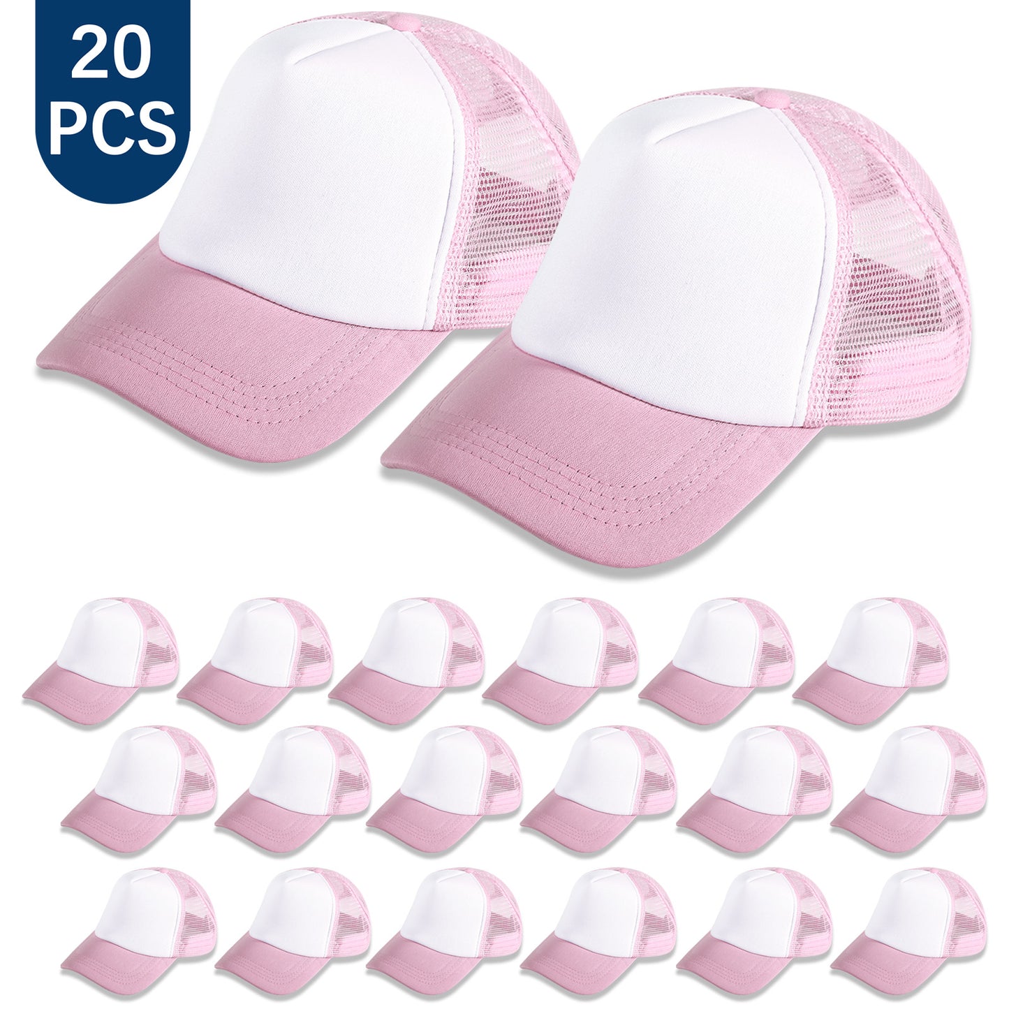 40 PCS Pink and White Baseball Cap, Adjustable Trucker Hats