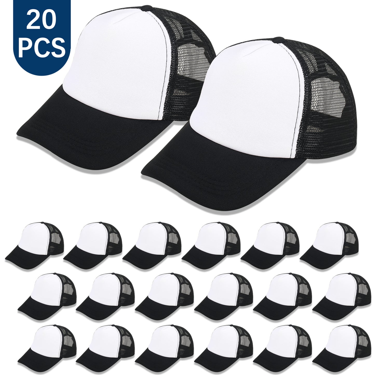 40 PCS Black and White Baseball Cap, Adjustable Trucker Hats