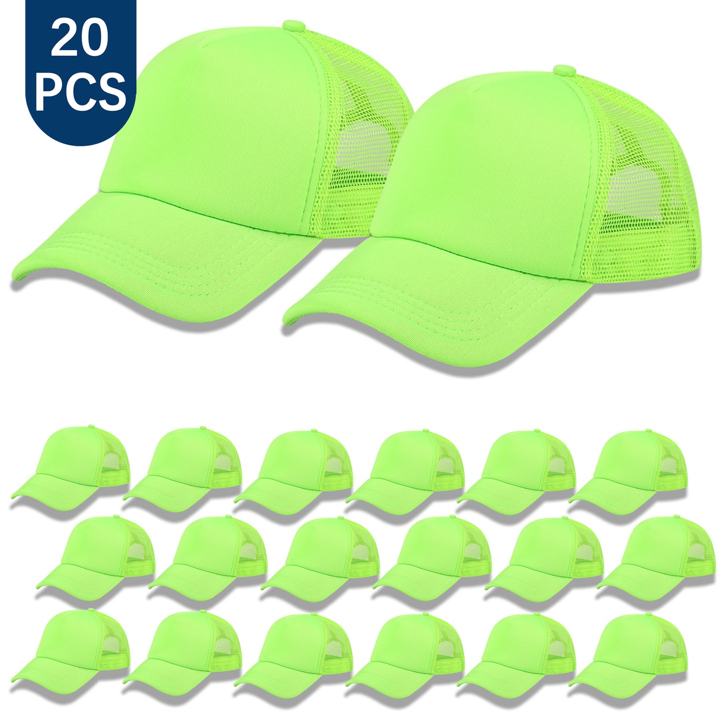 20 PCS Green Baseball Cap, Adjustable Green Trucker Hats