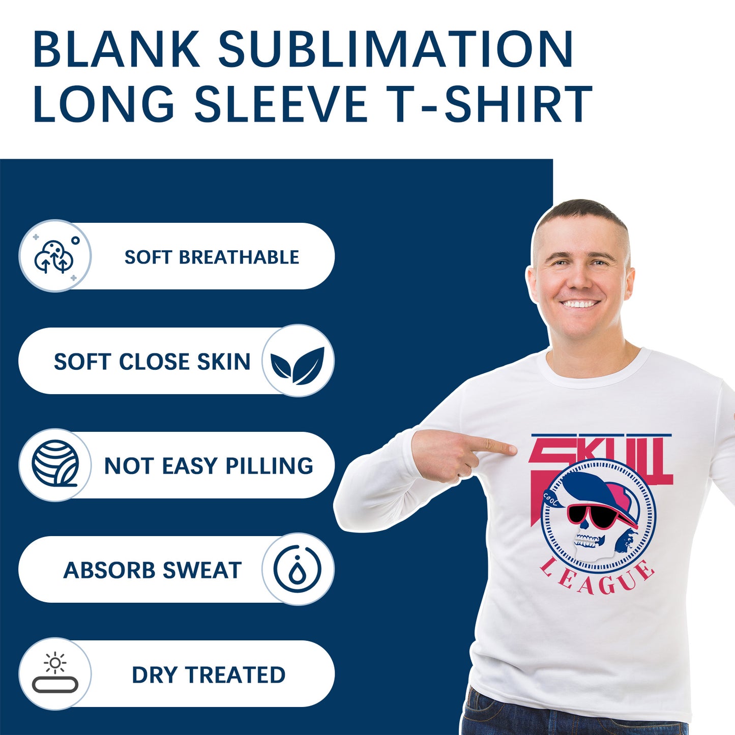 White Sublimation Blank T-Shirts, Adult long sleeve round collar polyester tees