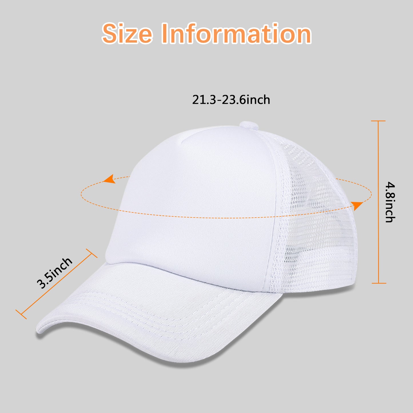 20 PCS White Baseball Cap, Adjustable White Trucker Hats