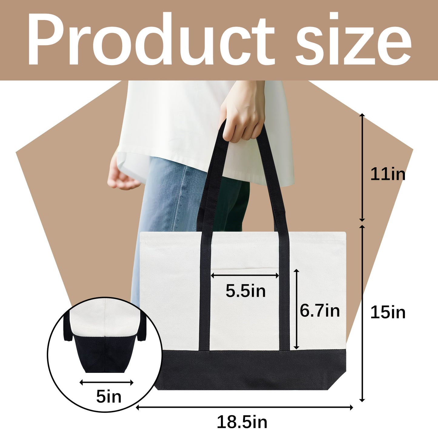 40 PCS Blank Polyester Zipper Canvas Tote Bags for Sublimation Printing