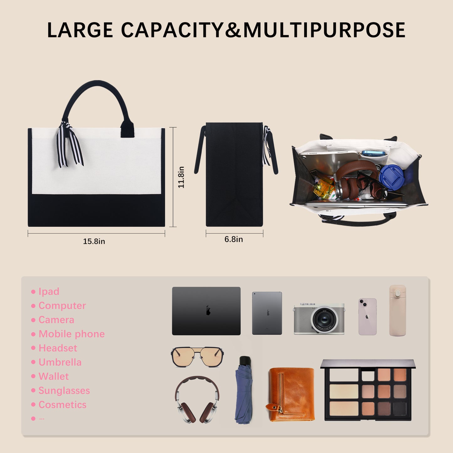 Inside Zipper Pocket Grocery canva, Tote Bags Wholesale