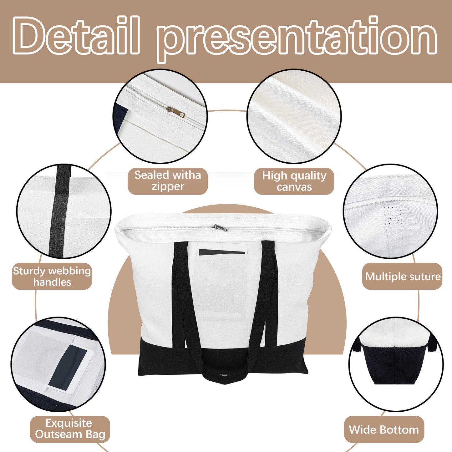 With Zipper Sublimation Canva Bags Polyester Blank Tote Bags Wholesale