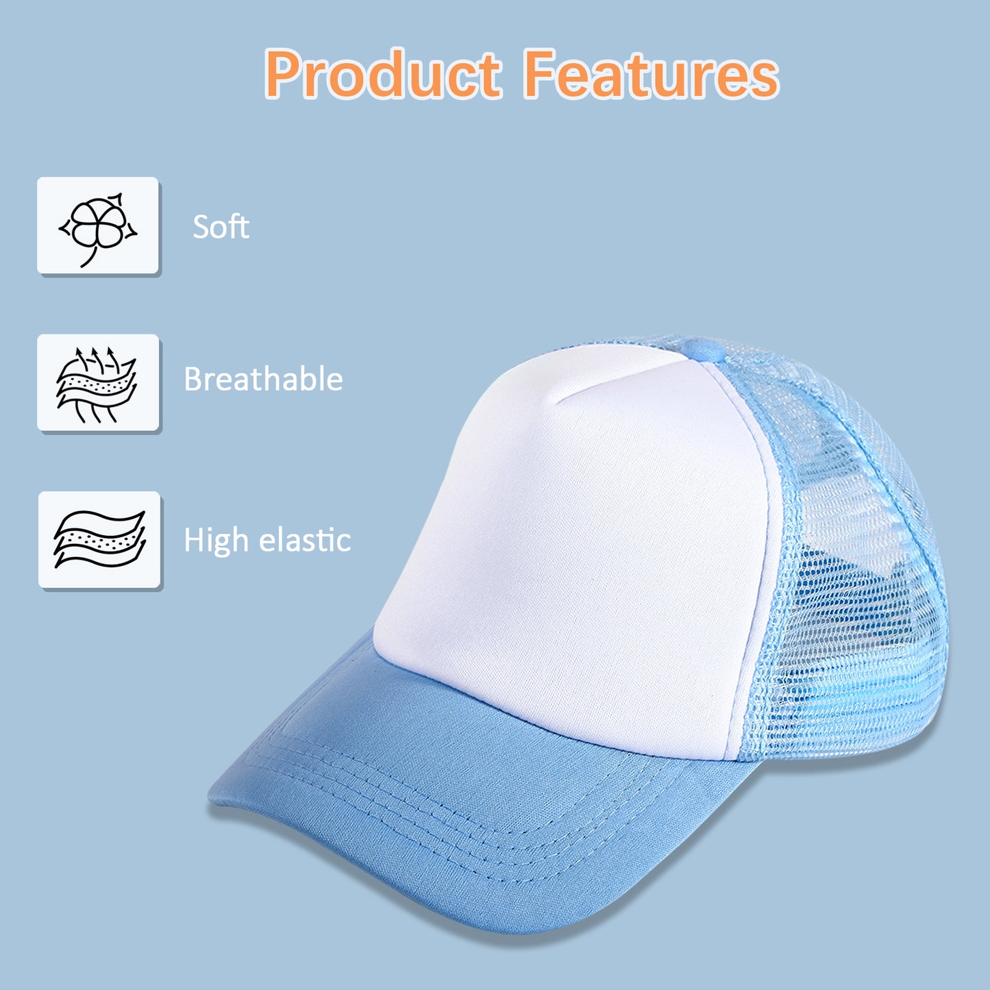20 PCS Blue and White Baseball Cap, Adjustable Trucker Hats