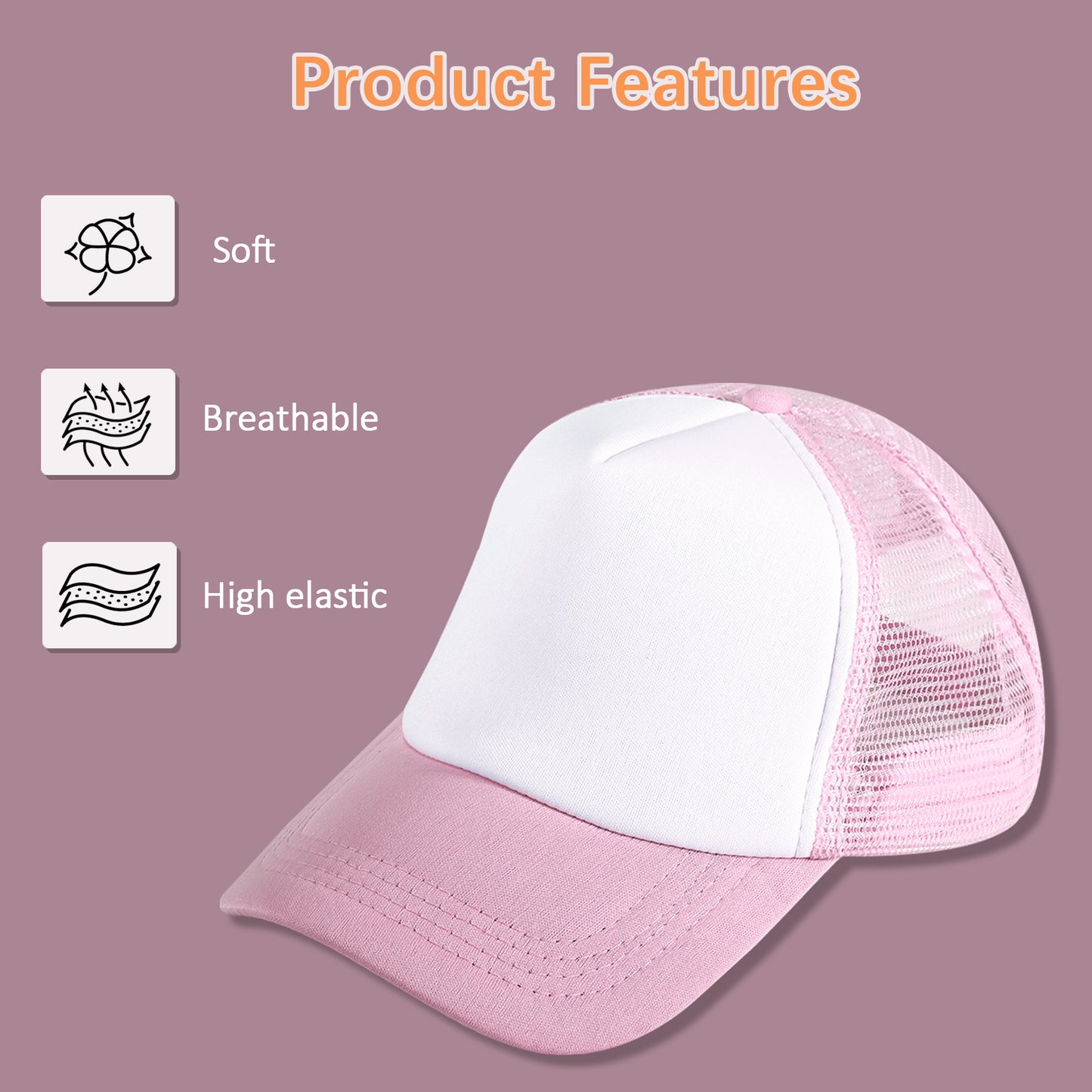 40 PCS Pink and White Baseball Cap, Adjustable Trucker Hats