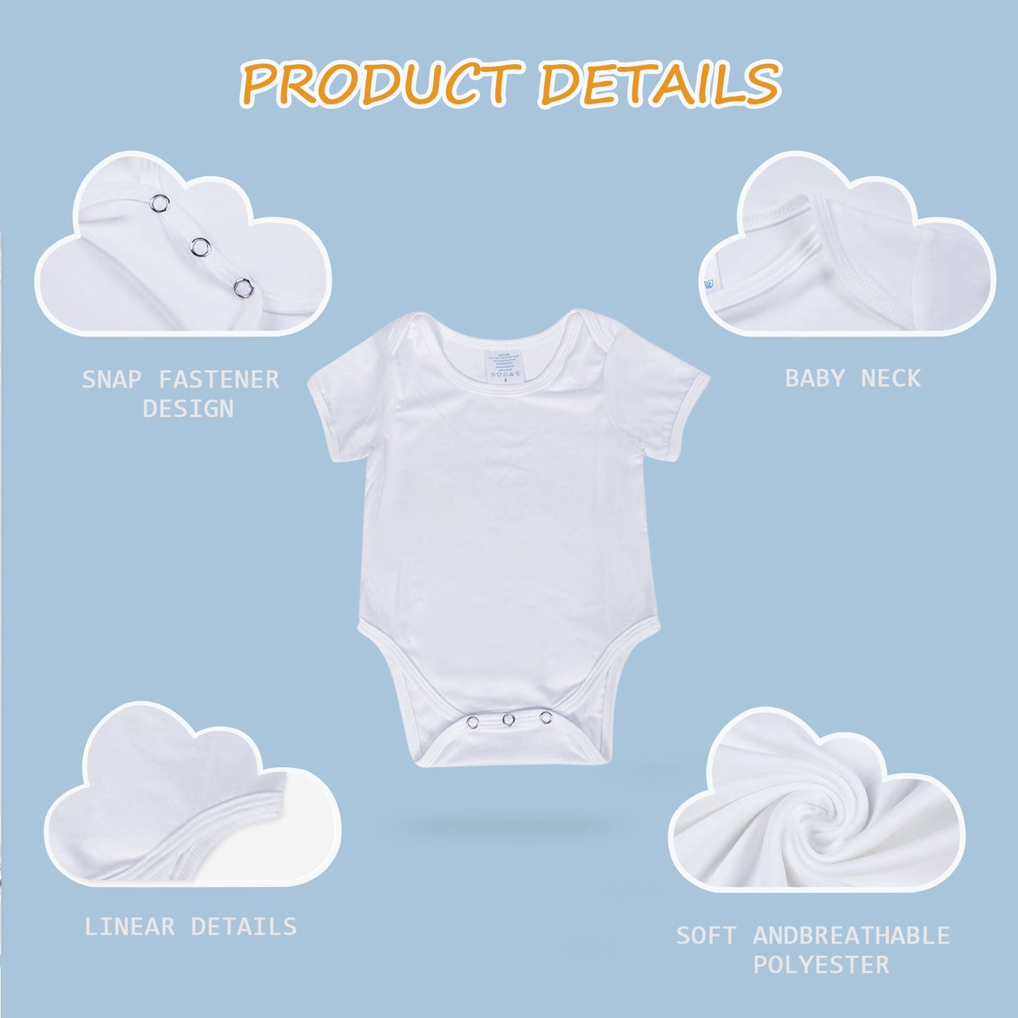 10 PCS Sublimation Blanks baby undershirts, White Polyester Romper