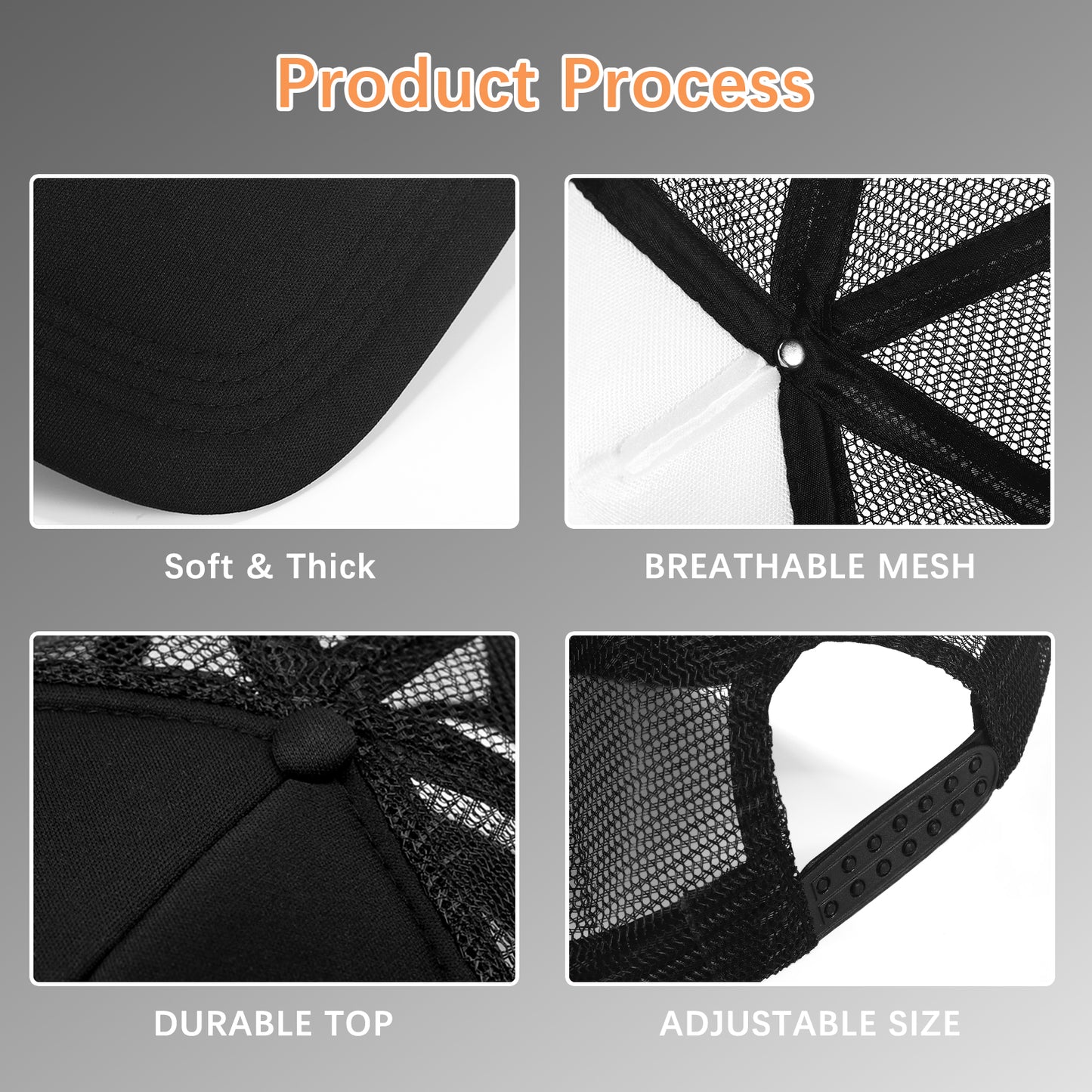 20 PCS Black Baseball Cap, Adjustable Black Trucker Hats