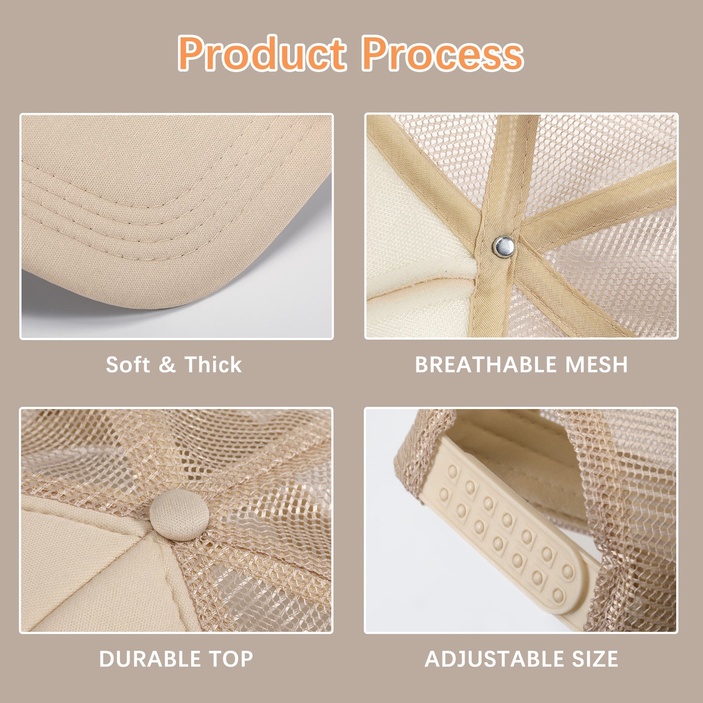 20 PCS Khaki Baseball Cap, Adjustable Khaki Trucker Hats