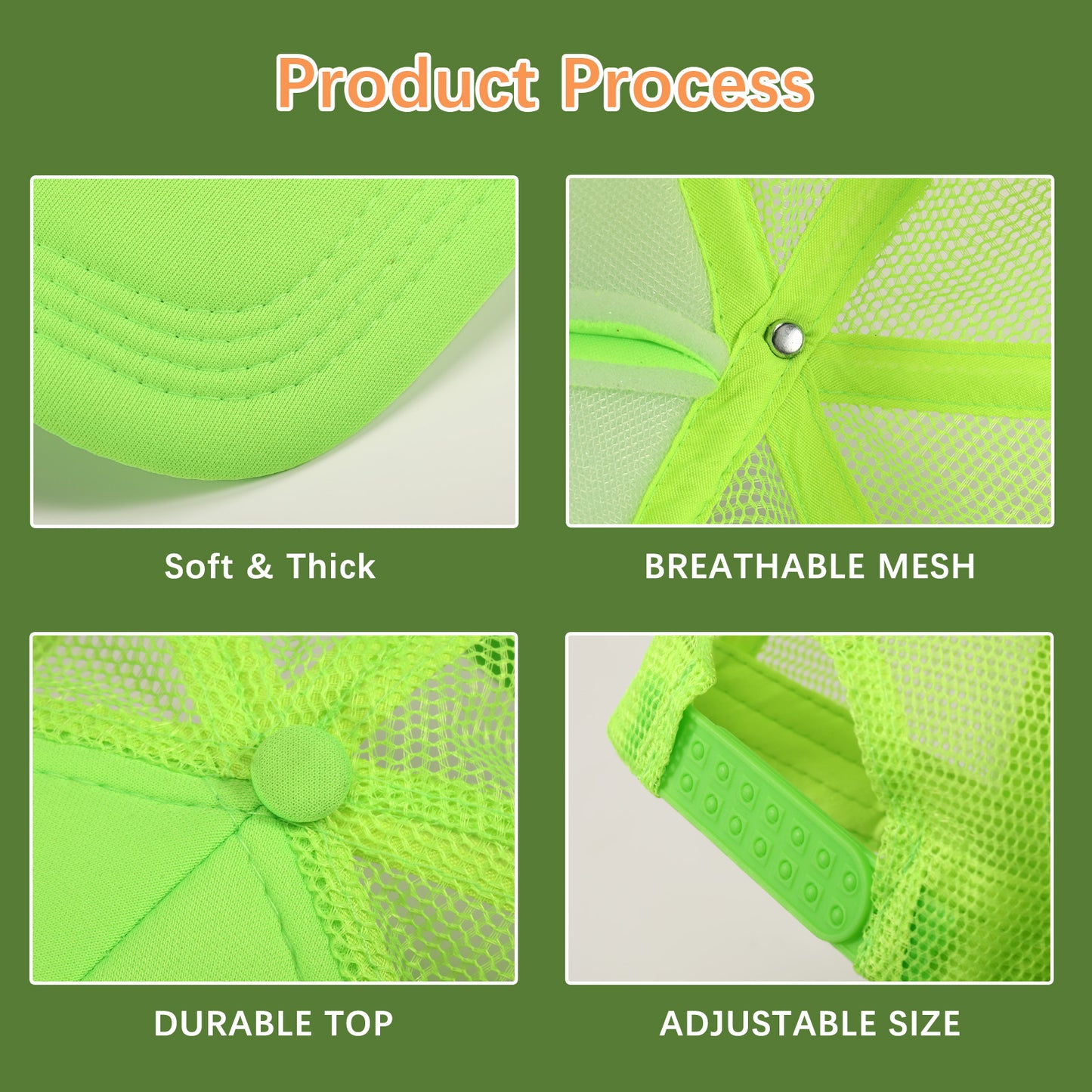 20 PCS Green Baseball Cap, Adjustable Green Trucker Hats