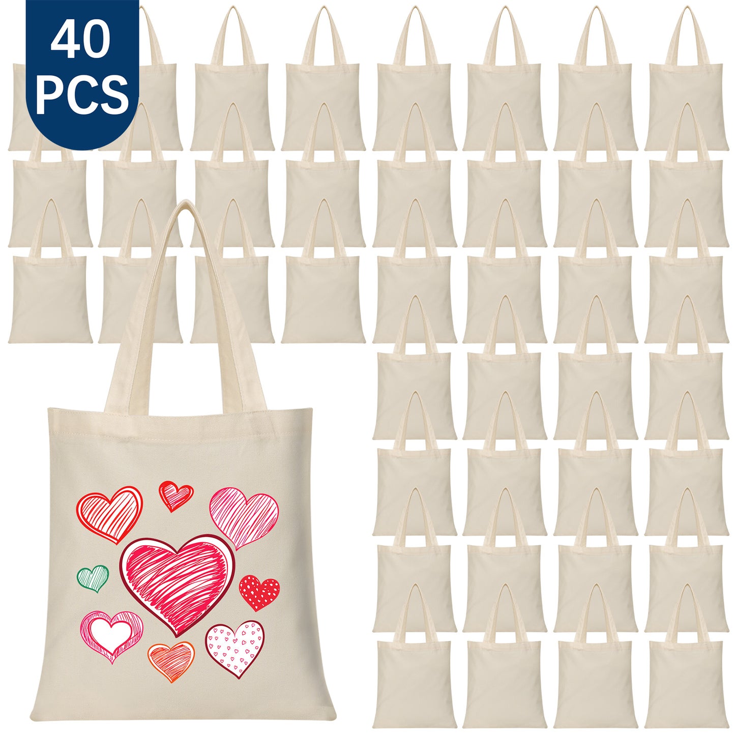 40 PCS Large Beige Sublimation Canvas Tote Bags – Bulk Wholesale