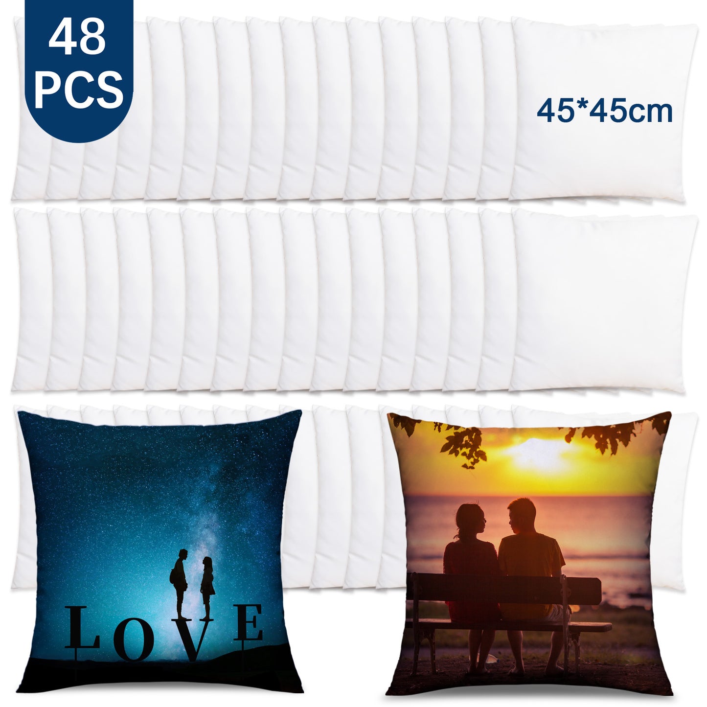48 Pack 17.7 inch White Sublimation Blanks Pillow Covers