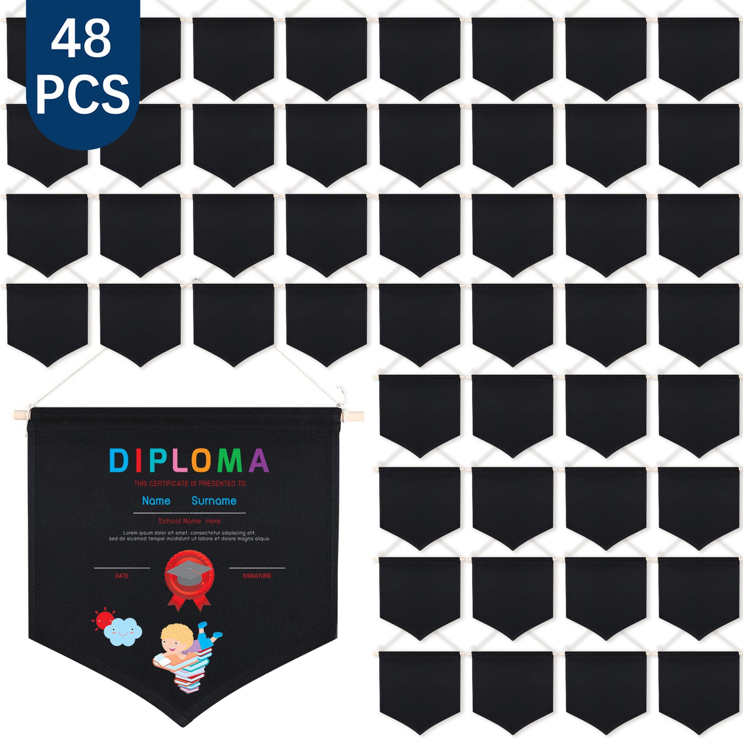 48 PCS Black Canvas Banners for Sublimation – Wall Hanging Jewelry & Pins