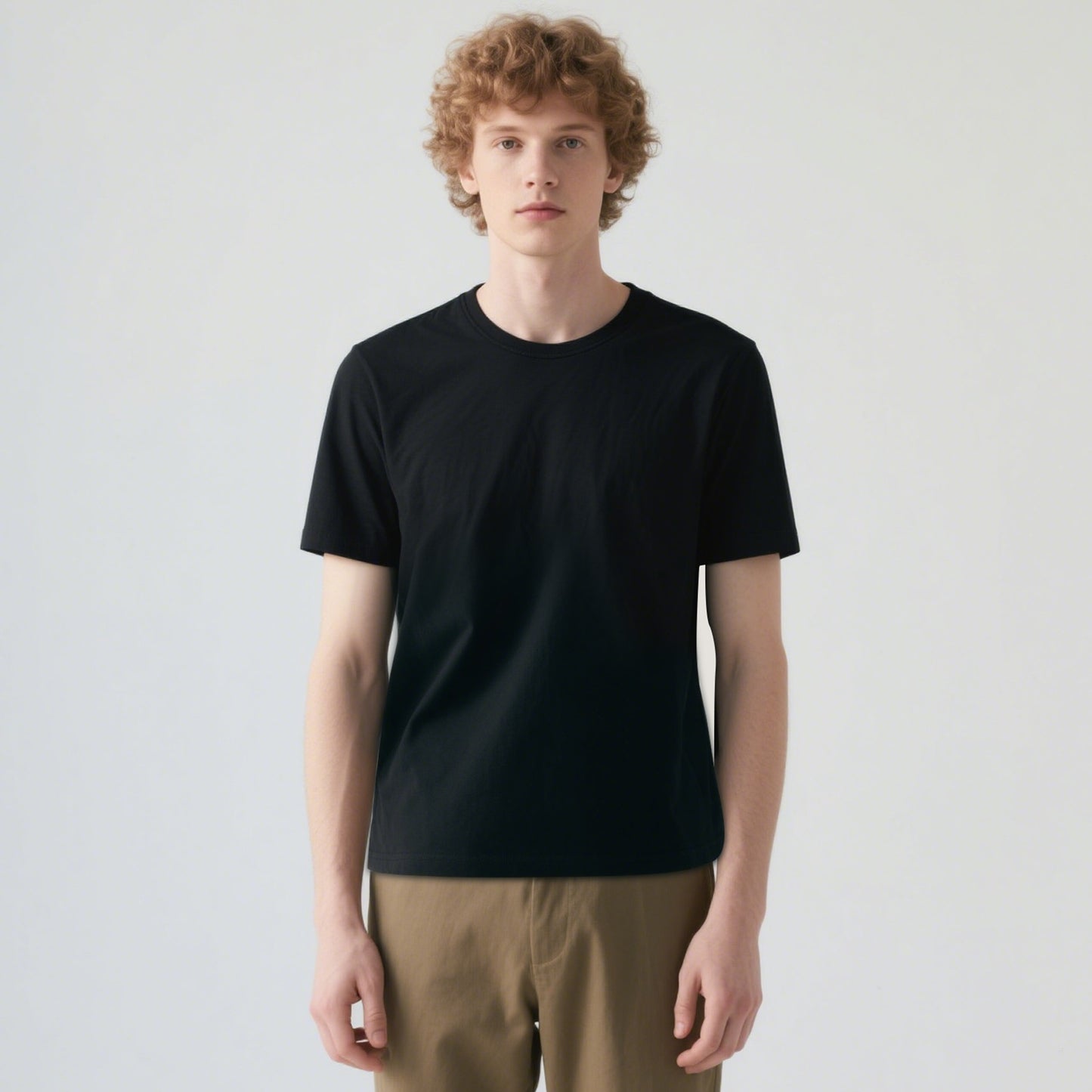 Black Adult Round Neck Polyester Blank T shirts Short Sleeve