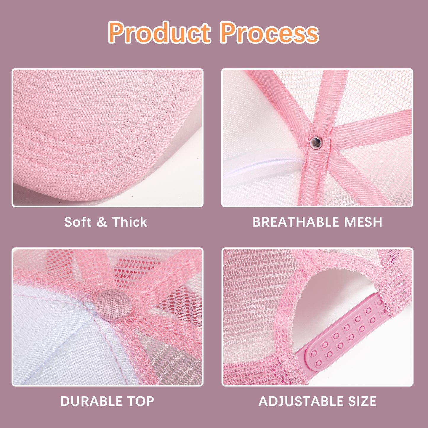 40 PCS Pink and White Baseball Cap, Adjustable Trucker Hats