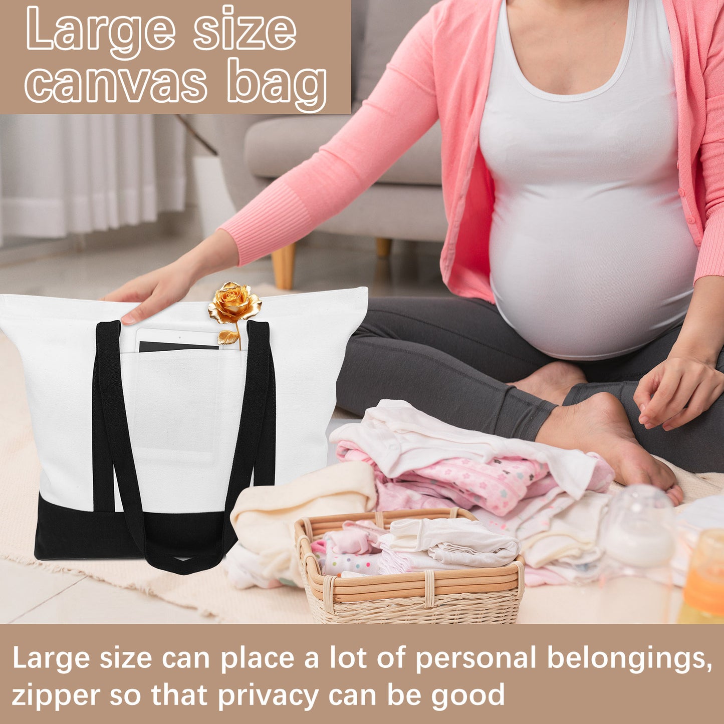40 PCS Blank Polyester Zipper Canvas Tote Bags for Sublimation Printing