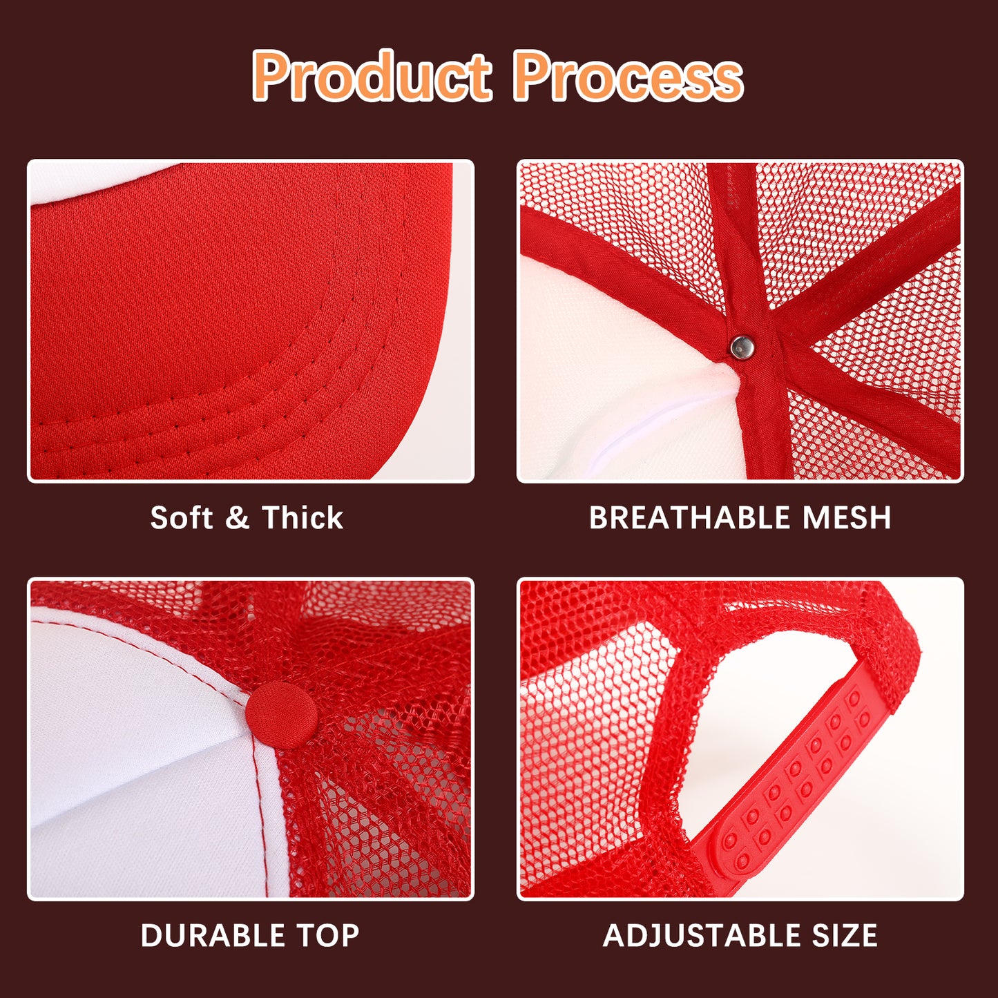 20 PCS Red and White Baseball Cap, Adjustable Trucker Hats