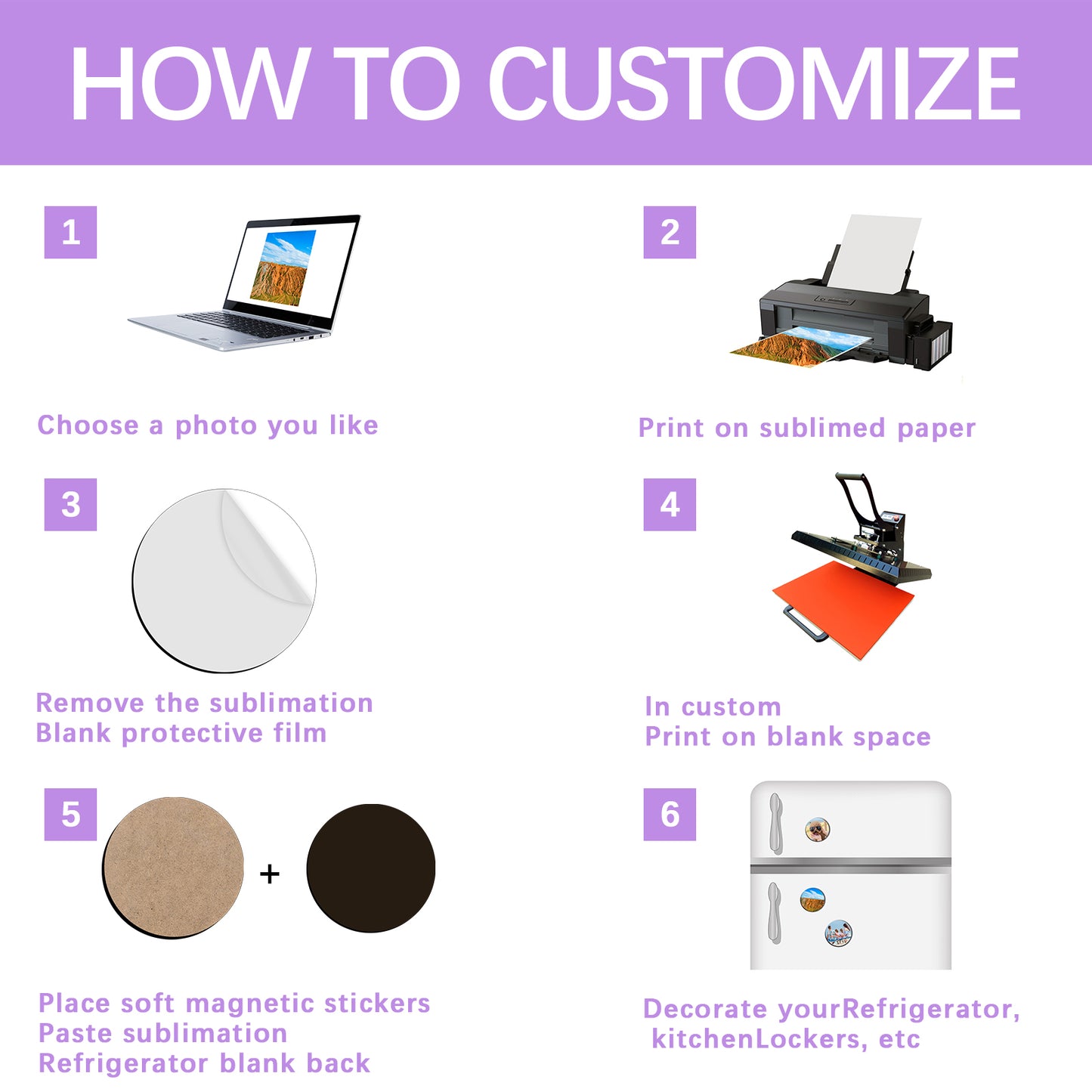 Sublimation Magnet Blanks Wholesale, Round Magnetic for Kitchen Personalized