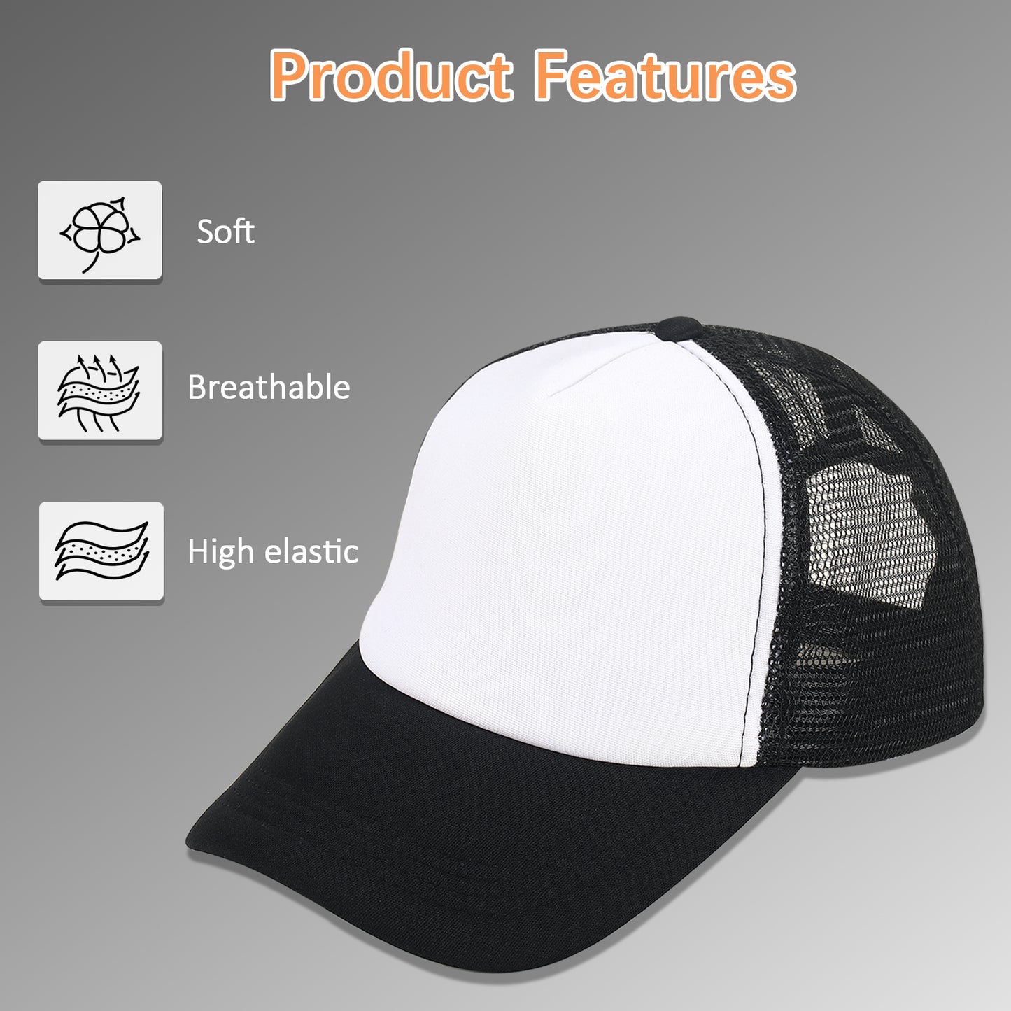 40 PCS Black and White Baseball Cap, Adjustable Trucker Hats