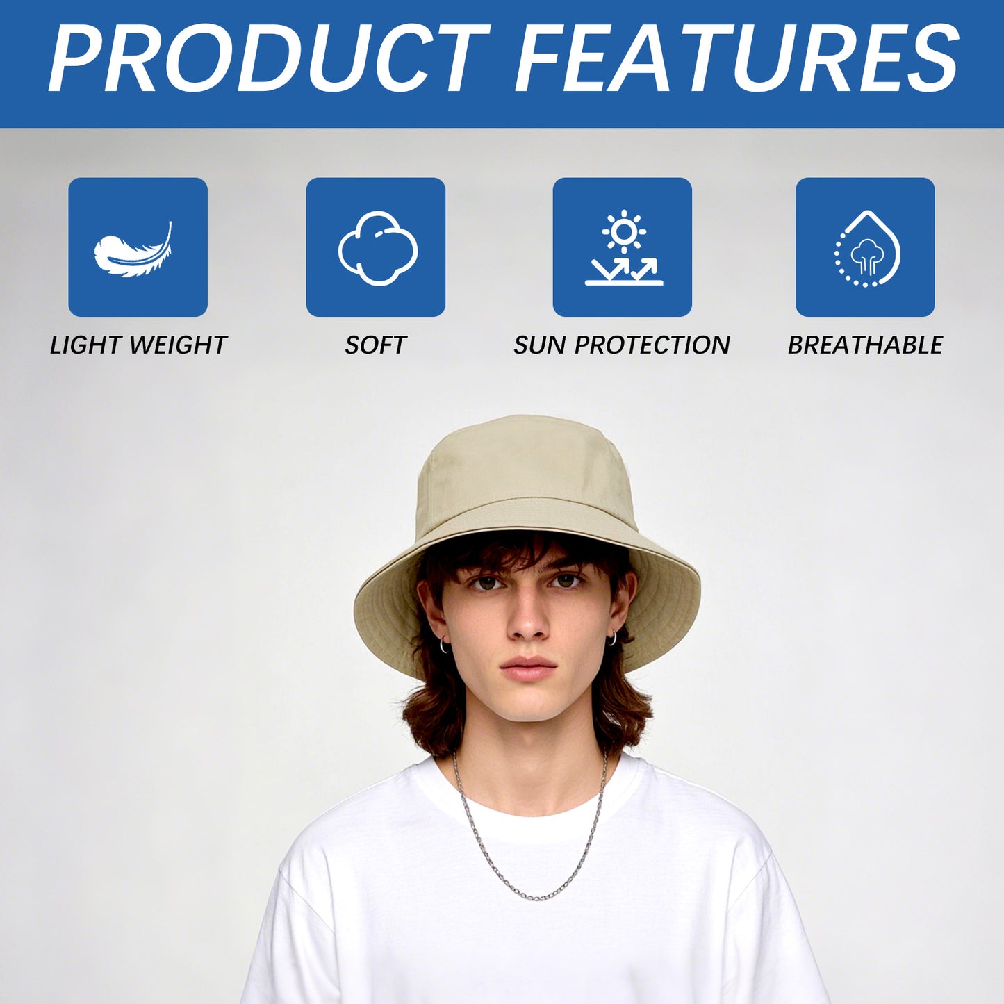 Khaki Sublimation Blank Bucket Hat, Bulk Double-Sided Tie-Dyed Sun Hat