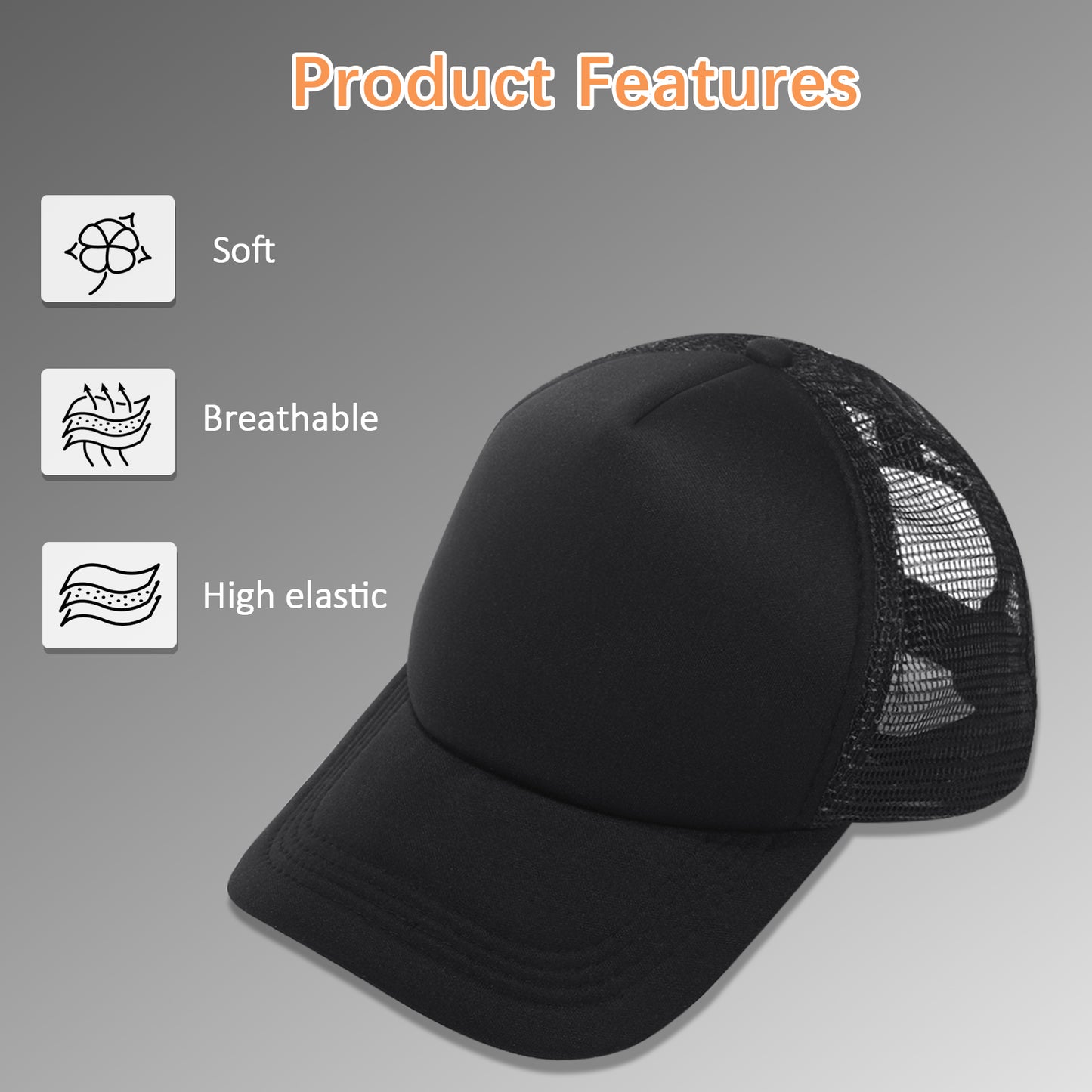 20 PCS Black Baseball Cap, Adjustable Black Trucker Hats