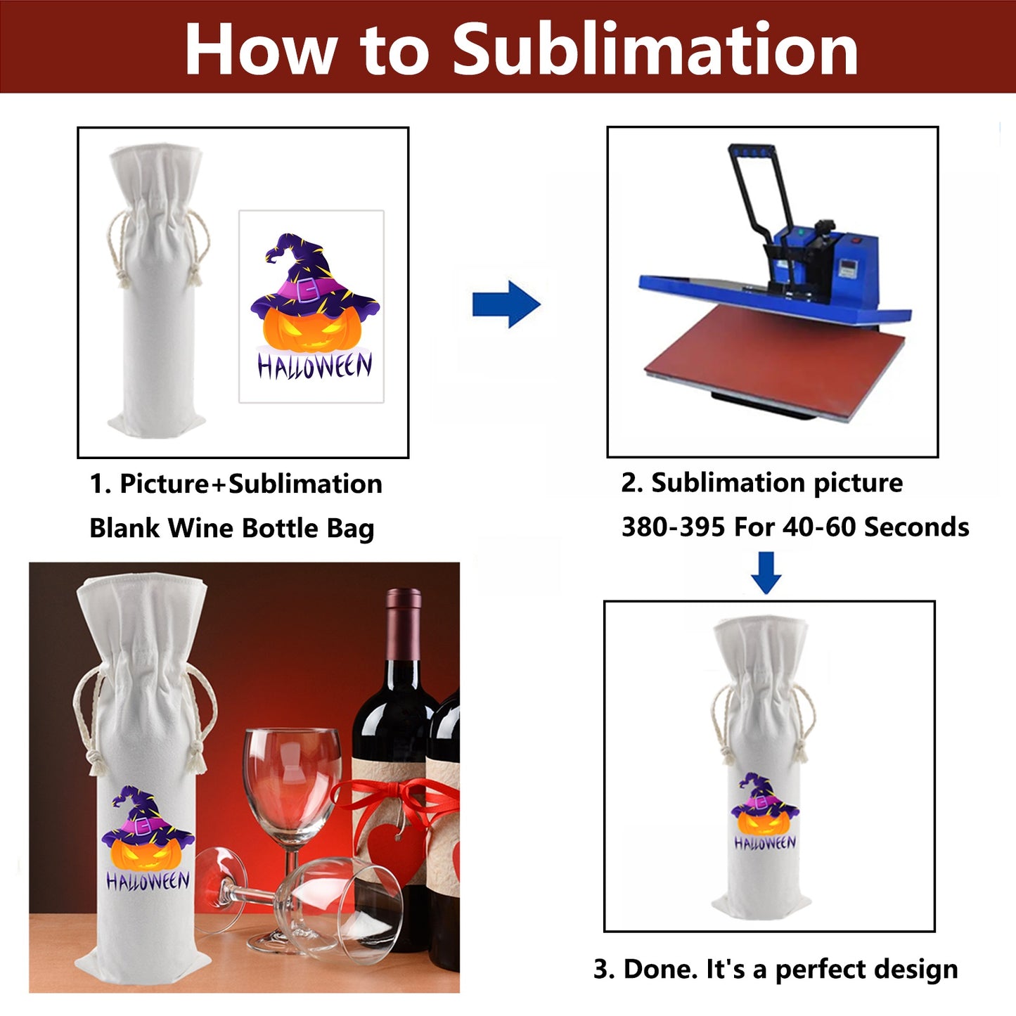 Sublimation canvas wine gift bag Reusable Wholesale