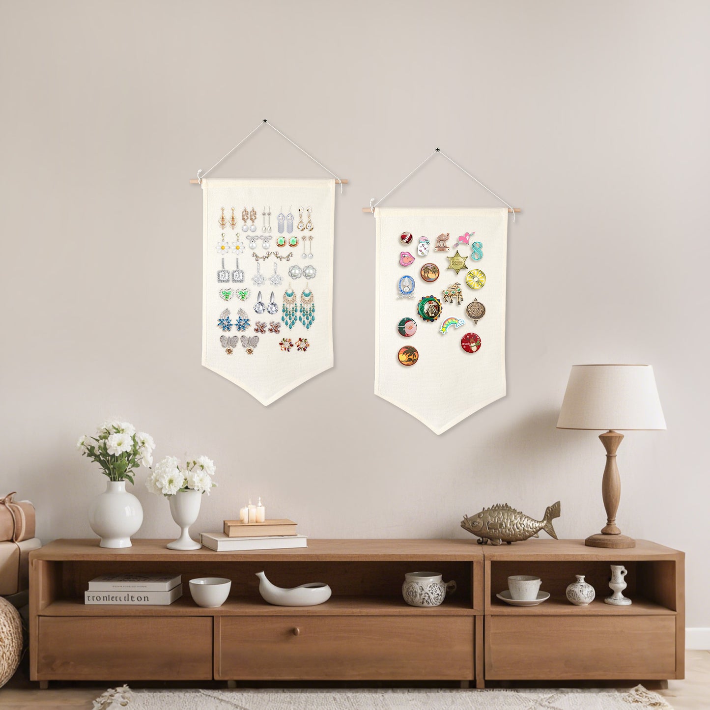 40 PCS Beige Canvas Banners for Sublimation – Pin & Jewelry Wall Display