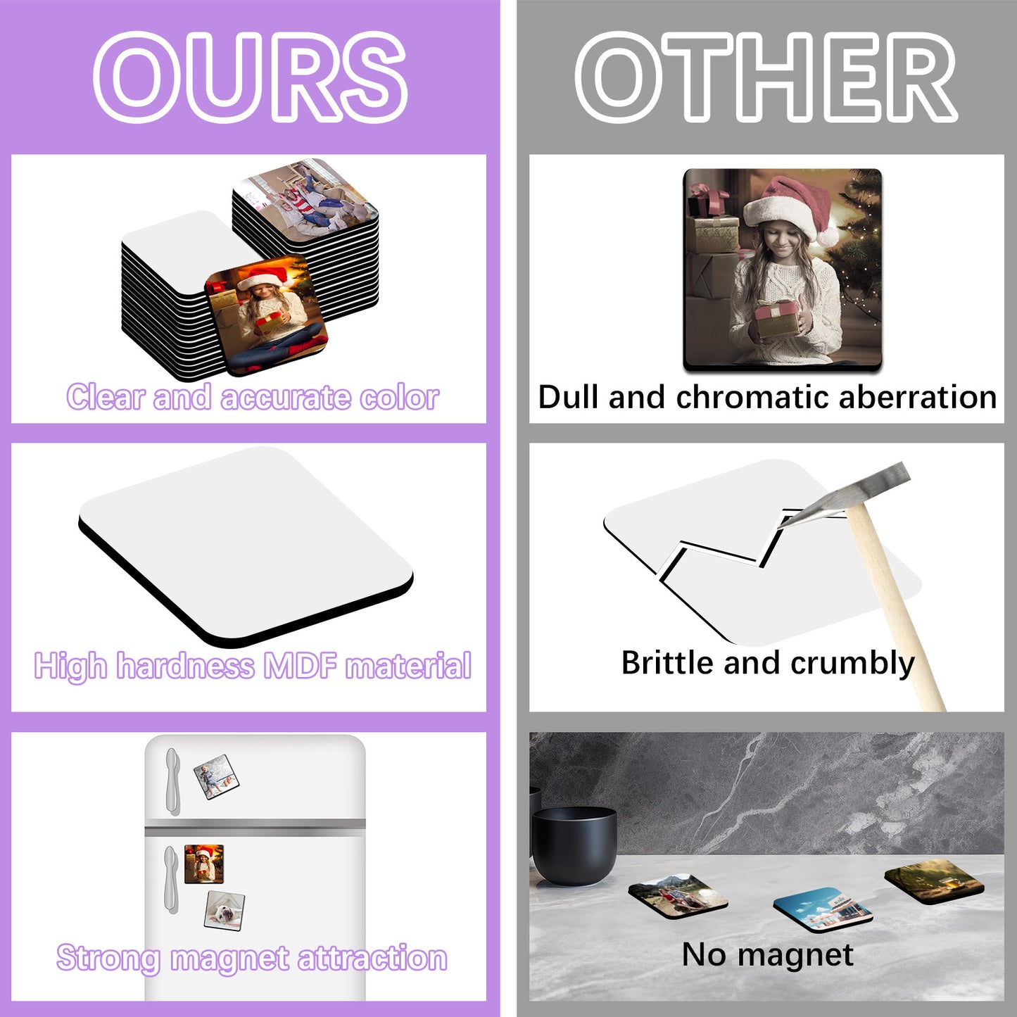 Sublimation Magnet Blanks, Square Magnetic for Kitchen Personalized