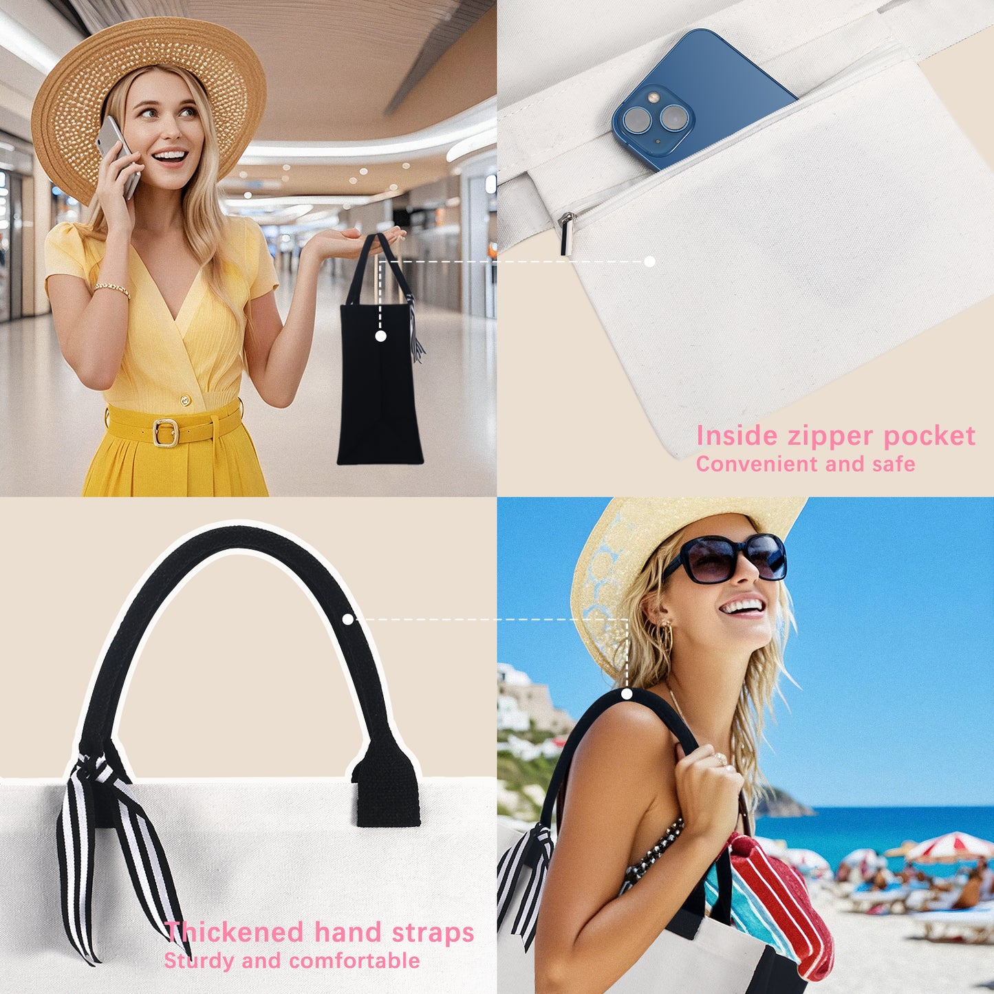 Inside Zipper Pocket Grocery canva, Tote Bags Wholesale