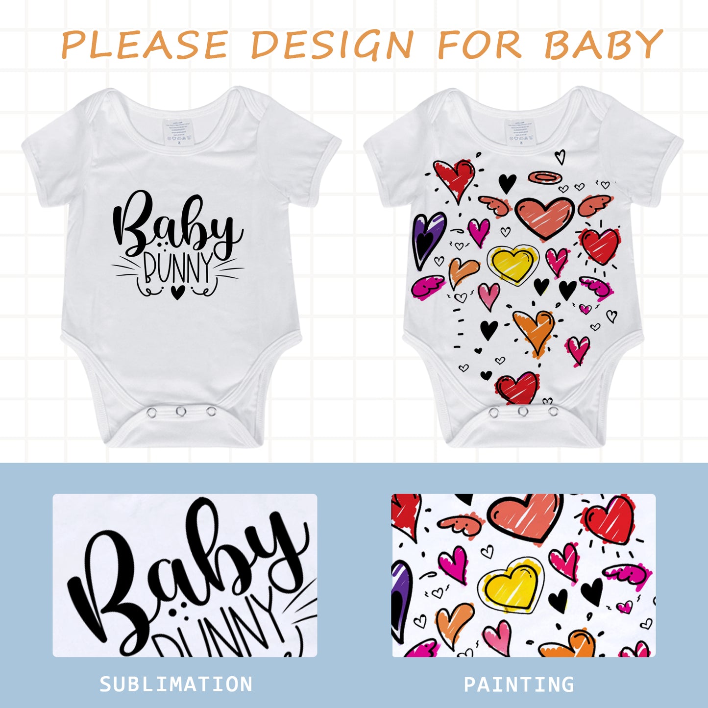 10 PCS Sublimation Blanks baby undershirts, White Polyester Romper