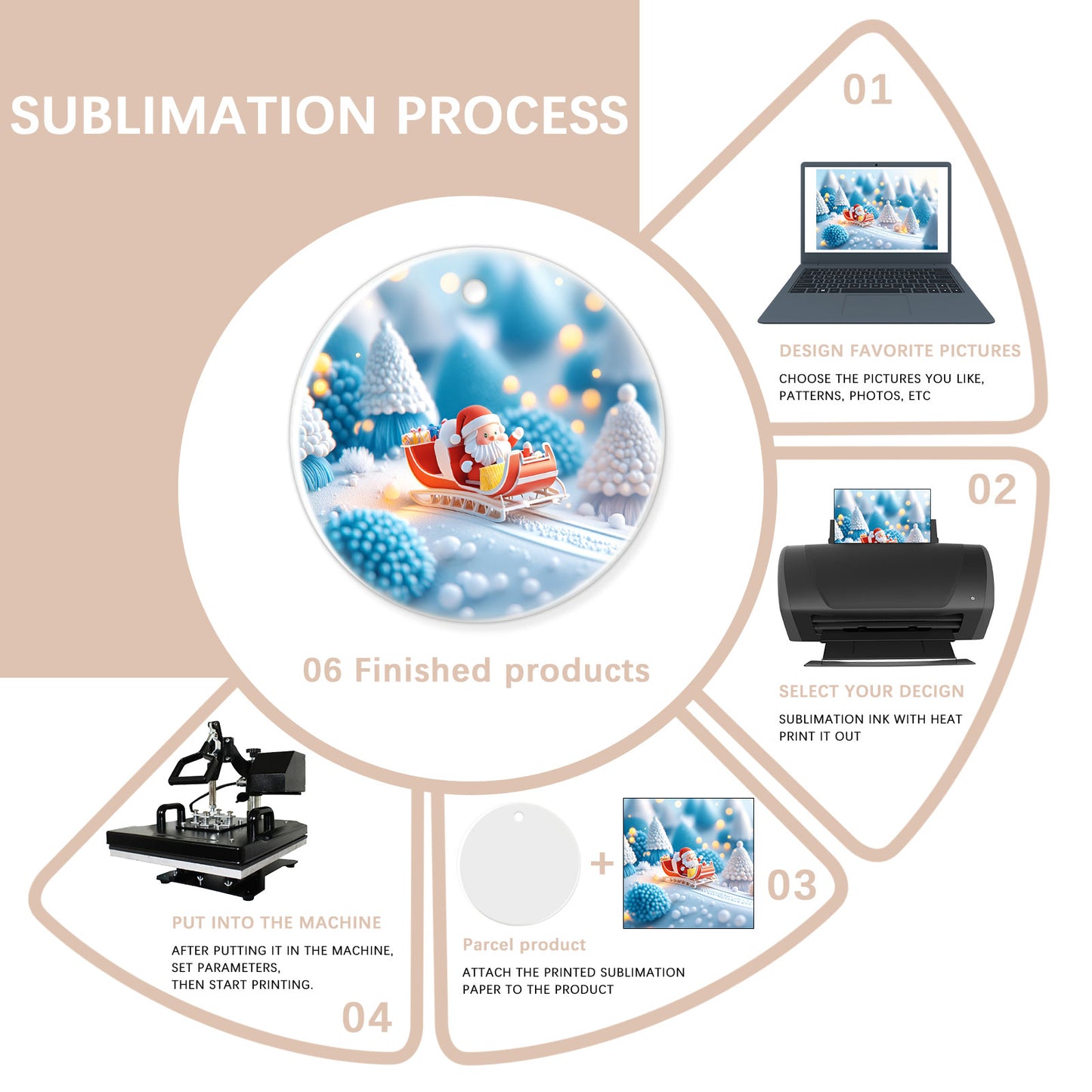 Round Ceramic Sublimation Christmas Ornaments Blanks Wholesale