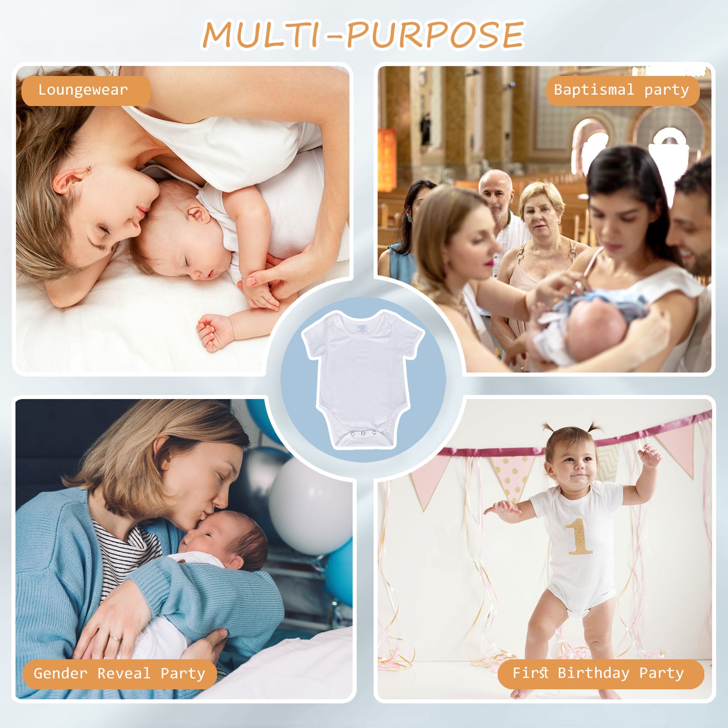 10 PCS Sublimation Blanks baby undershirts, White Polyester Romper
