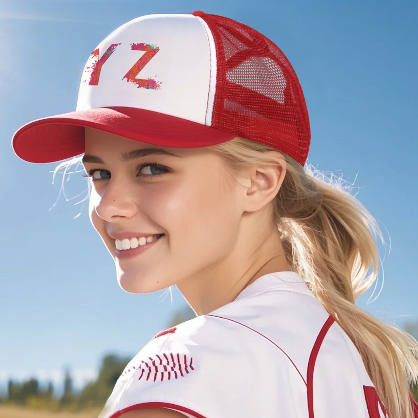 20 PCS Red and White Baseball Cap, Adjustable Trucker Hats