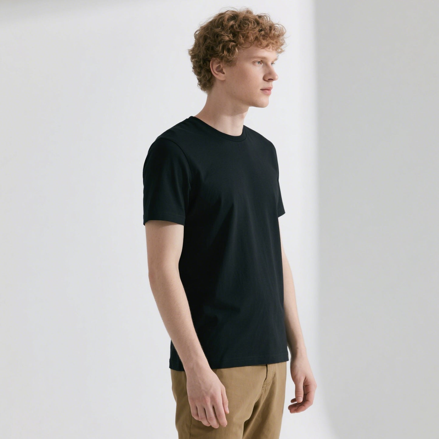 Black Adult Round Neck Polyester Blank T shirts Short Sleeve
