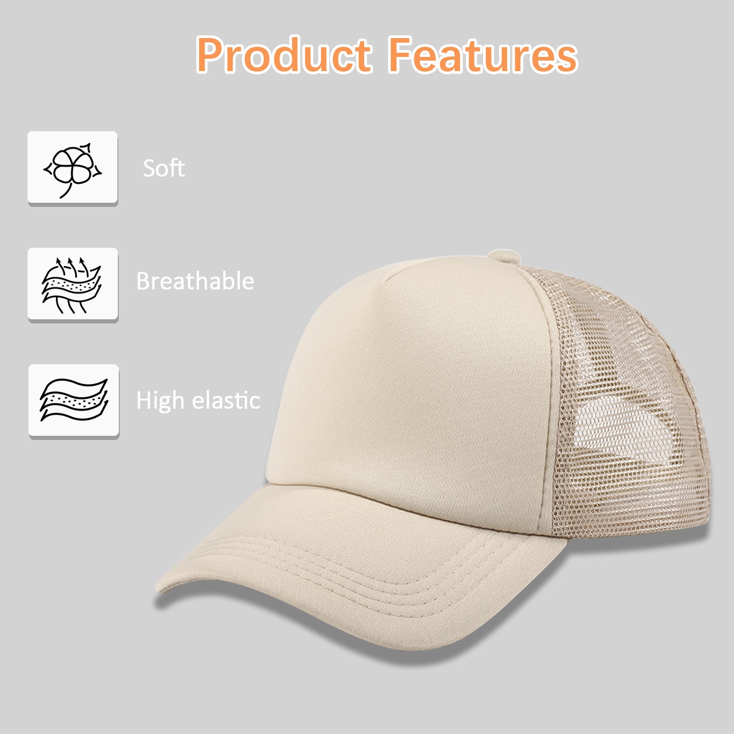 20 PCS Khaki Baseball Cap, Adjustable Khaki Trucker Hats