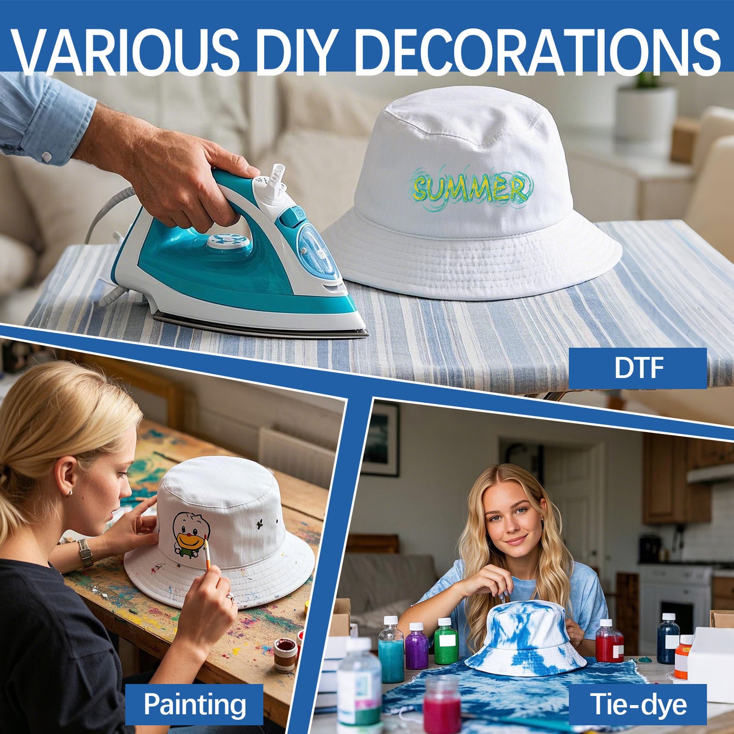 “White Sublimation Bucket Hat, Double-Sided Wearable Tie-Dye Sun Hat