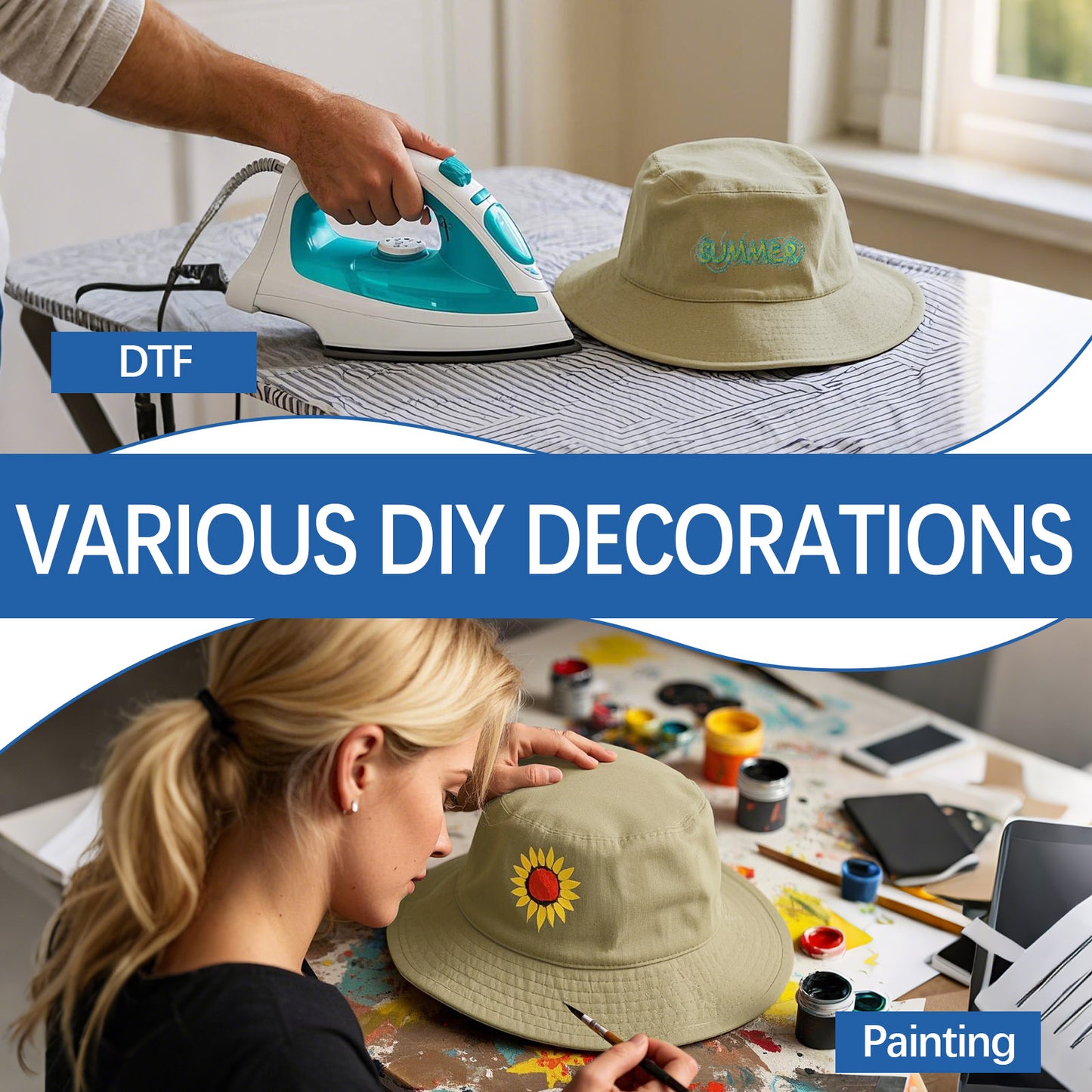 Khaki Sublimation Blank Bucket Hat, Bulk Double-Sided Tie-Dyed Sun Hat