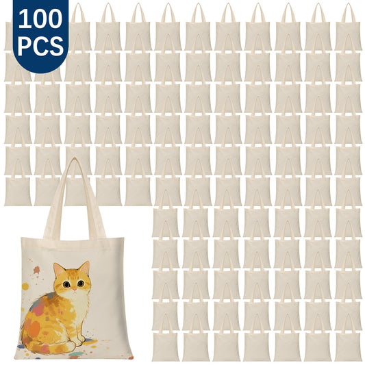 100 PCS Large Beige Sublimation Canvas Tote Bags – Bulk Wholesale