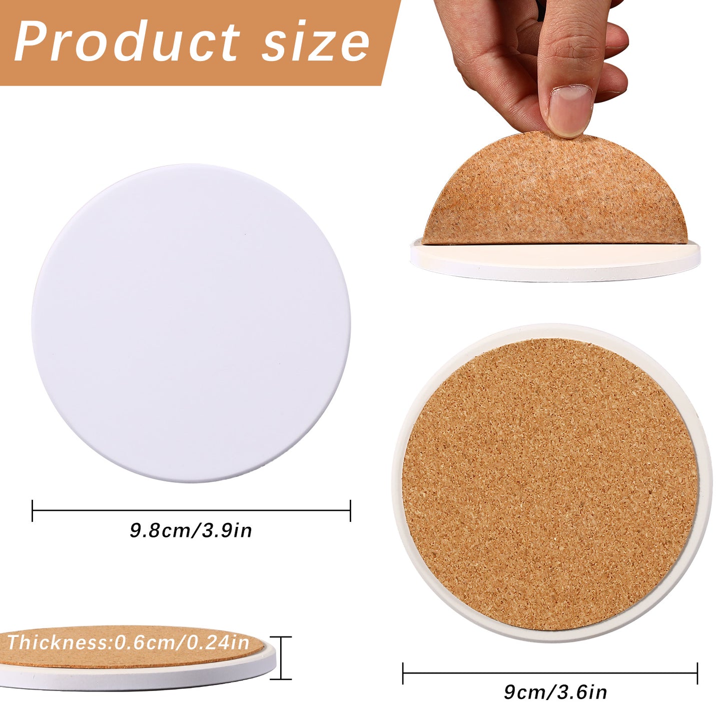 100 Pack Round Sublimation Ceramic Coasters with Cork Blanks
