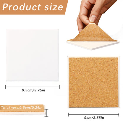 100 PCS Sublimation Square Ceramic Drink Coasters with Cork Pads