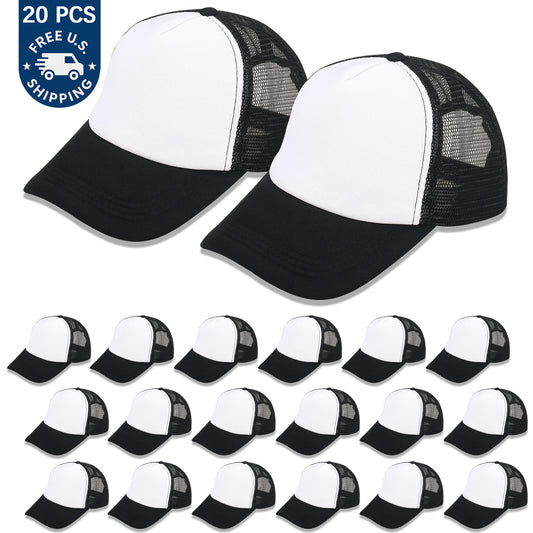 20 PCS Black and White Baseball Cap,  Adjustable Trucker Hats