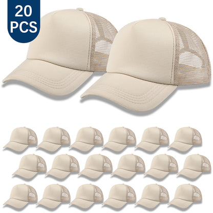 20 PCS Khaki Baseball Cap, Adjustable Khaki Trucker Hats