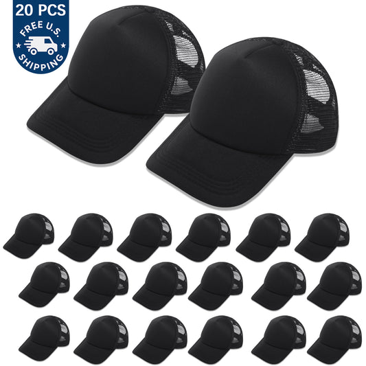 20 PCS Black Baseball Cap,Adjustable Black Trucker Hats