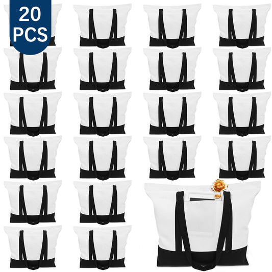 20 PCS Blank Polyester Zipper Canvas Tote Bags for Sublimation Printing