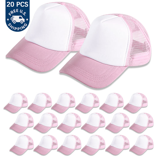 20 PCS Pink and White Baseball Cap, Adjustable Trucker Hats