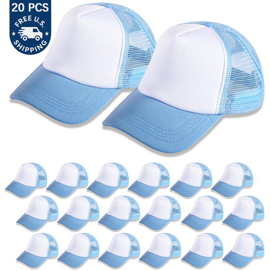 20 PCS Blue and White Baseball Cap, Adjustable Trucker Hats
