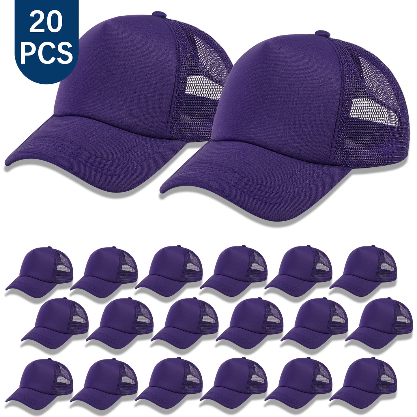 20 PCS Purple Baseball Cap, Adjustable Purple Trucker Hats