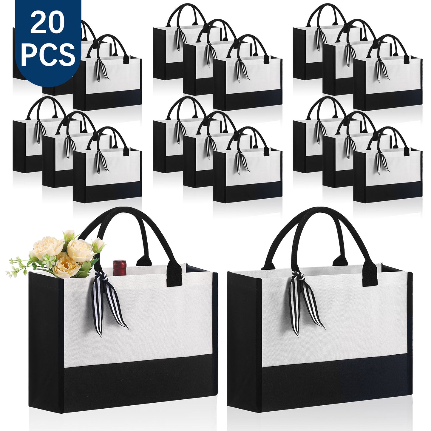 20 PCS Grocery Canvas Tote Bags with Inside Zipper Pocket Wholesale